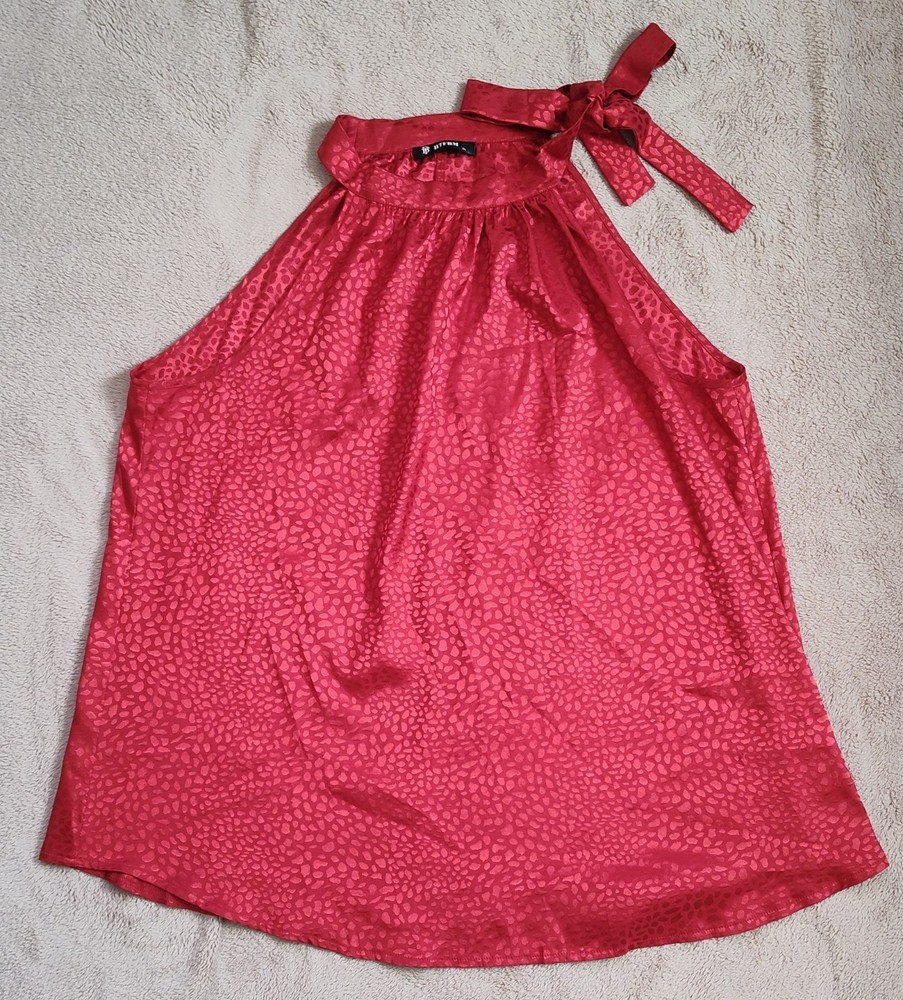BTFBM Women Sleeveless Tie Mock Neck Summer Top Loose Casual Red Bow Satin XL