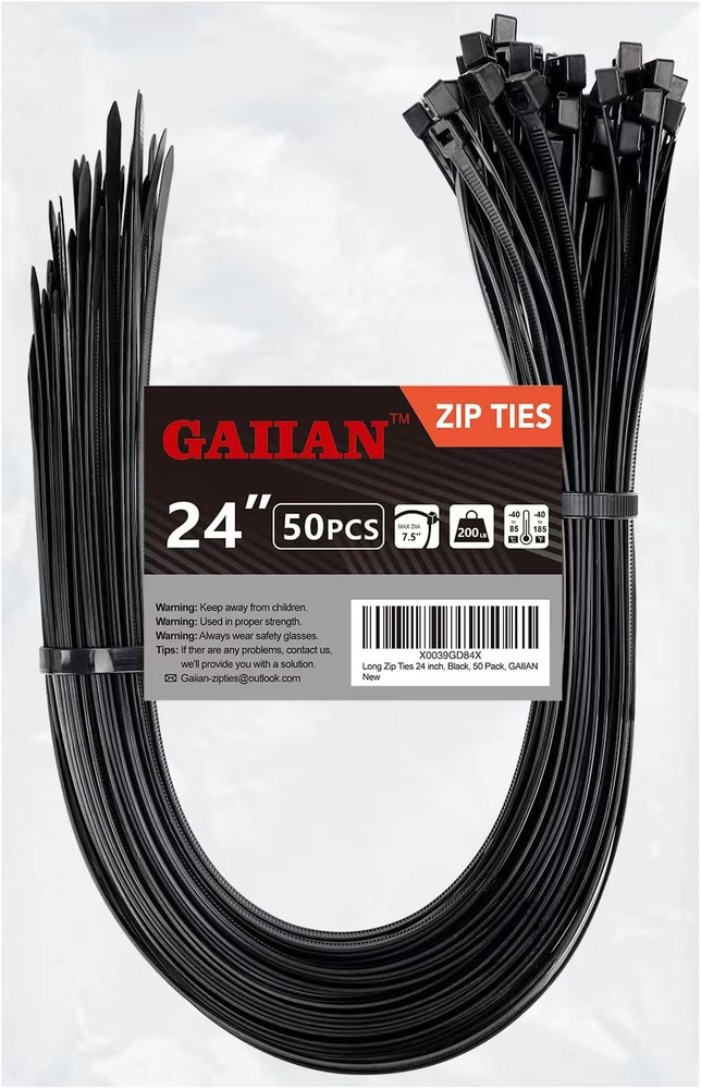 Heavy Duty 24-Inch Long Zip Ties with 200 Lbs Tensile Strength