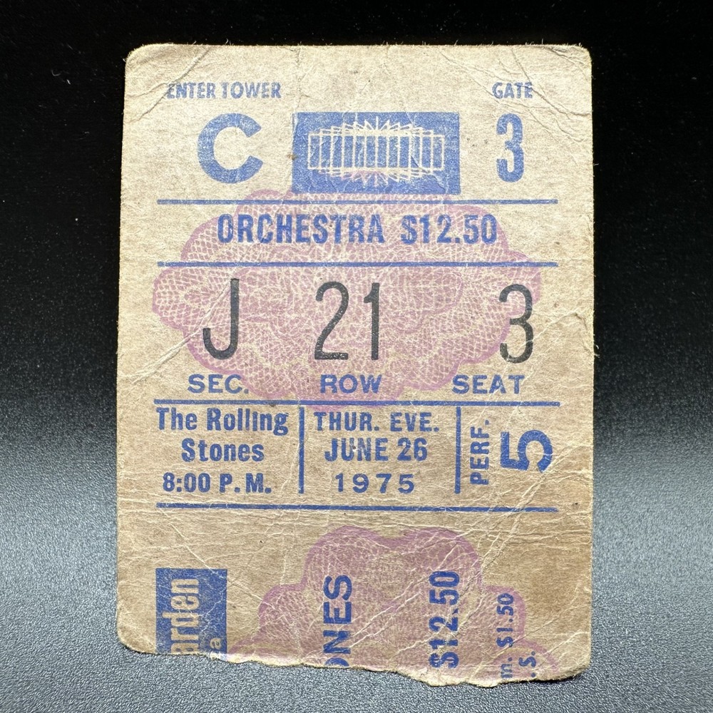 1975 The Rolling Stones Vintage Concert Ticket Madison Square Garden June 26 Nyc