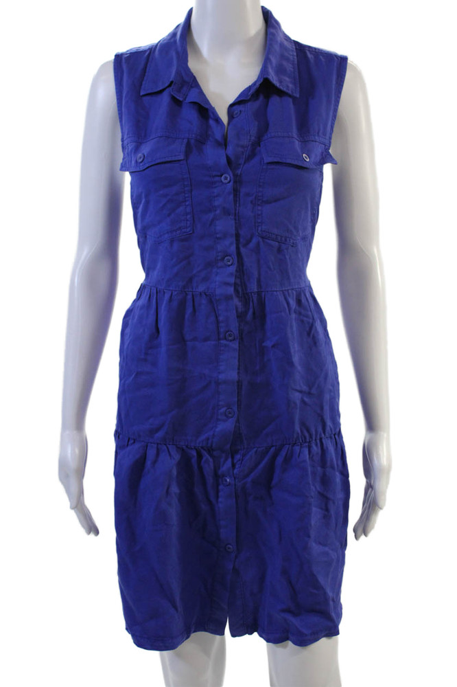Velvet Heart Womens Shirt Dress Blue Sleeveless Collared Button Tencel Size MFree Shipping in US $100+ Orders | $6.95 Orders Below