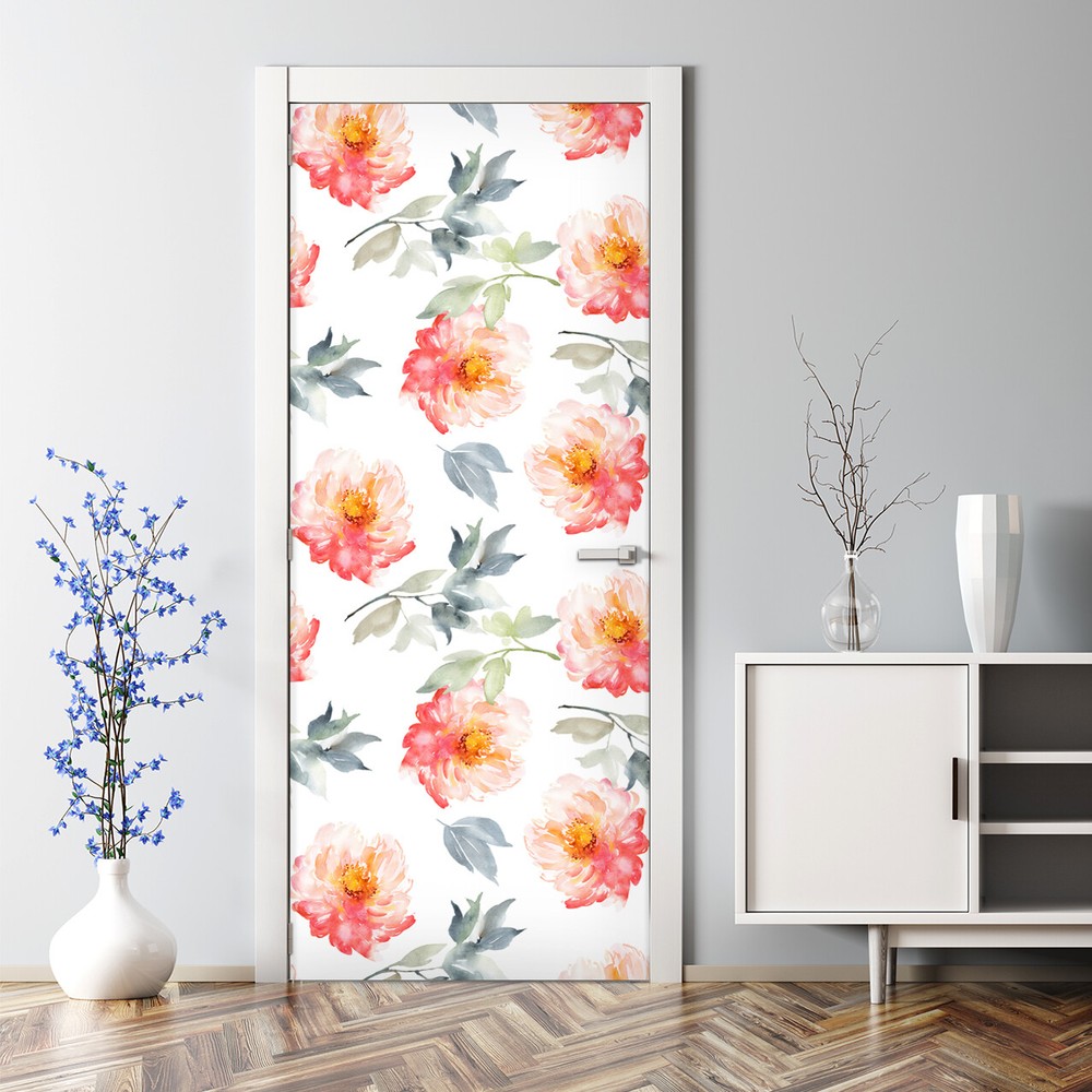 Adhesive Door sticker Spring Flower Floral Wall Covering Watercolour Home Decor