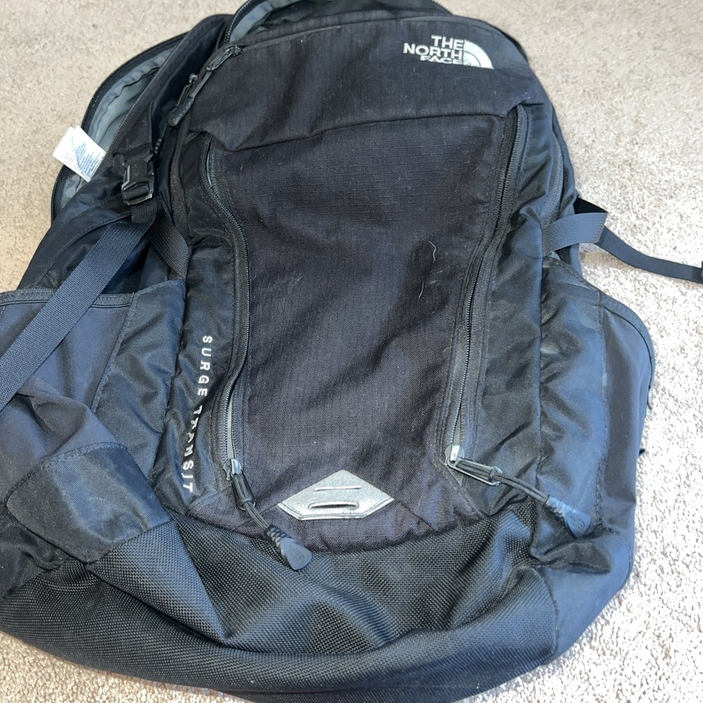 The North Face Surge Transit Black Backpack Flexvent Laptop