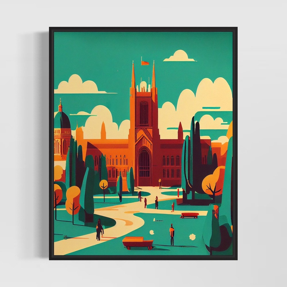 Nottingham Uk Retro Art Print Nottingham Wall Art Illustration Nottingham