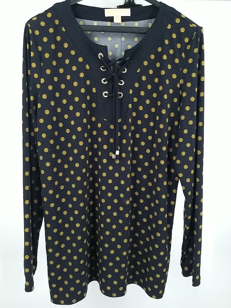 Michael Kors Women’s Long Sleeve Lace Blouse Top Shirt Black/Gold Size L Large