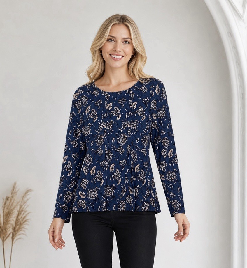 Banana Republic Womens Floral Long Sleeve Top Size XL Pleated Jersey Stretch