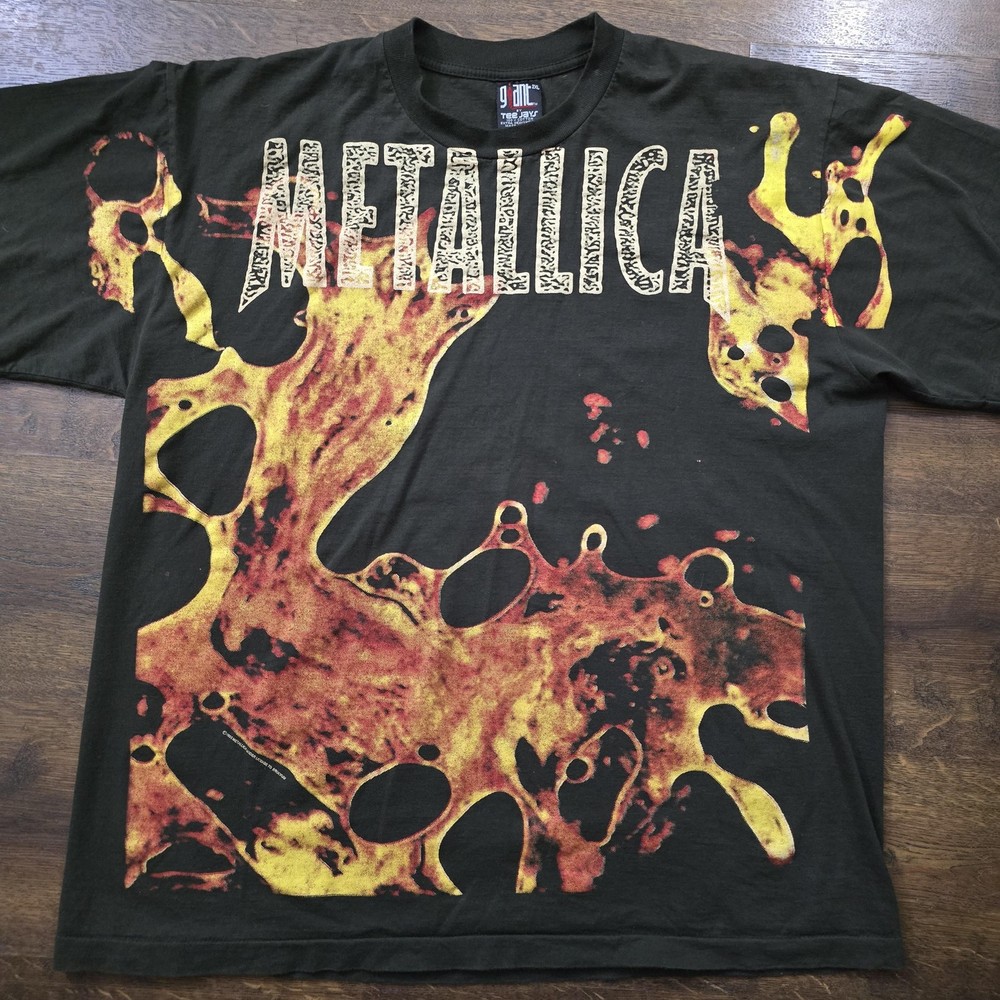 Vintage Metallica Load Shirt Mens 2XL Black 1995 Lava AOP Graphic Band Tee Giant