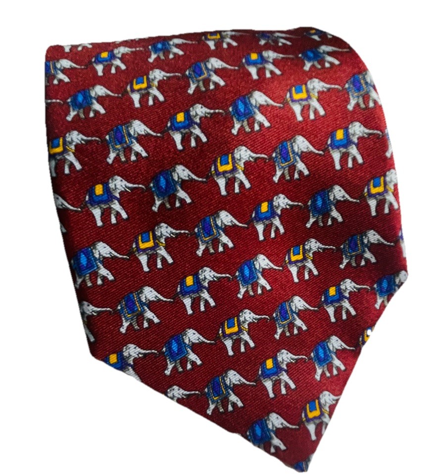 Brooks Brothers Makers Necktie Burgundy Elephant All Over Print Silk Tie