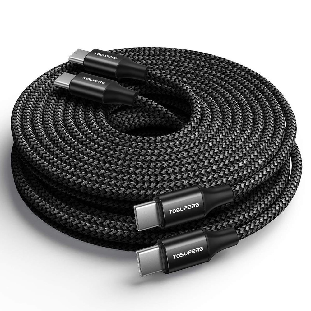 TOSUPERS 10ft 2-Pack Long USB C to USB C Cable Fast Charging 60W PD Type C Ch...