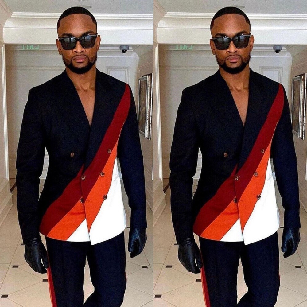 2-Piece Patchwork Men's Suit Double Breasted Formal Dinner Jacket for Prom & Parties