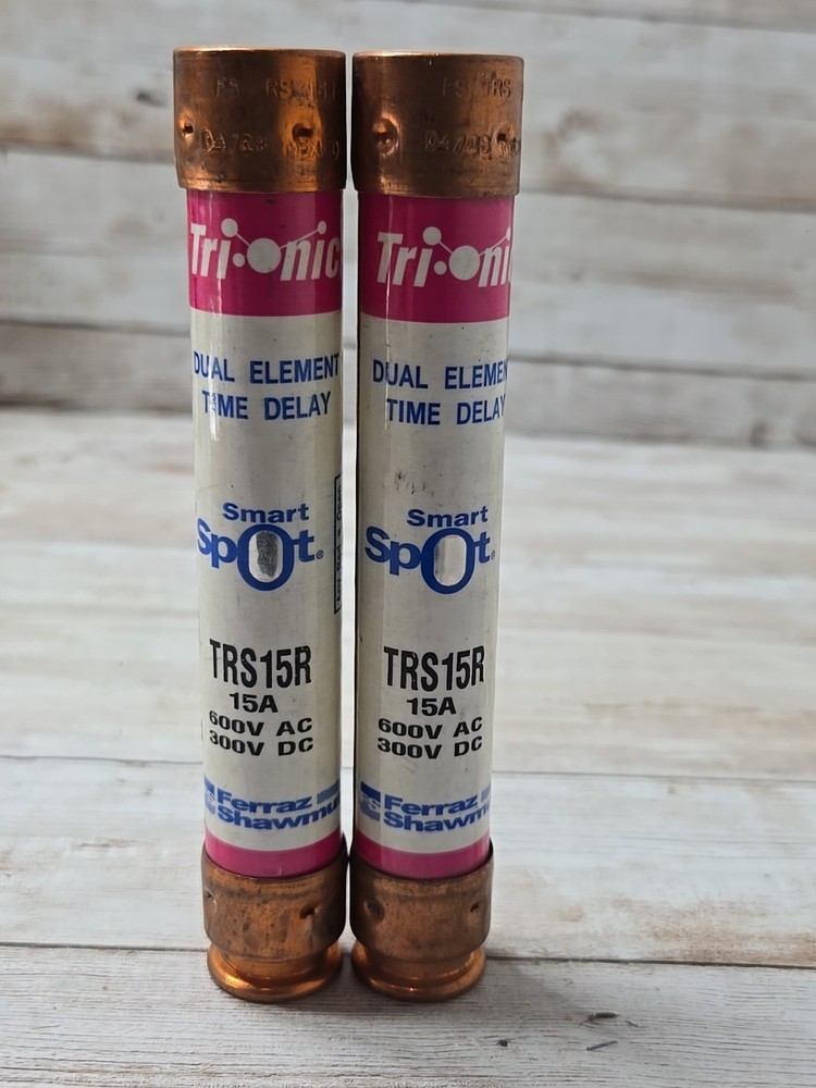 Ferraz Shawmut Tri-Onic TRS15R Time Delay Fuses, 15A 600VAC LOT OF 2