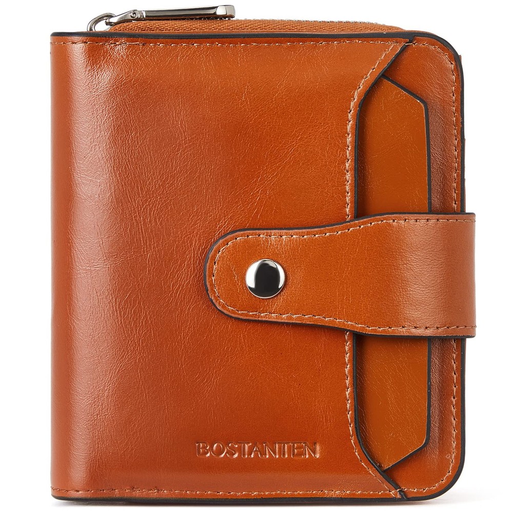 Women's RFID Blocking Leather Bifold Wallet with Zipper Pocket
