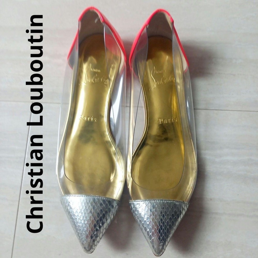 Christian Louboutin Women Pumps Clear Silver Pointed Toe 22.5cm Pre-owned
