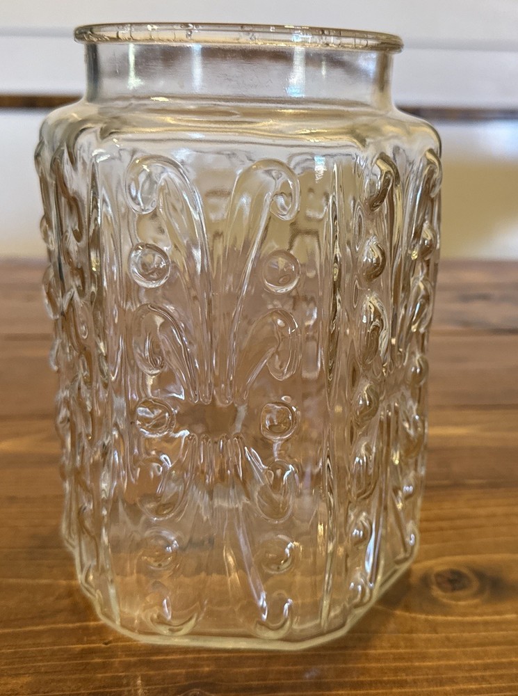 Vintage L.E. Smith Atterbury Scroll Glass Canister Jar Apothecary Clear No Lid