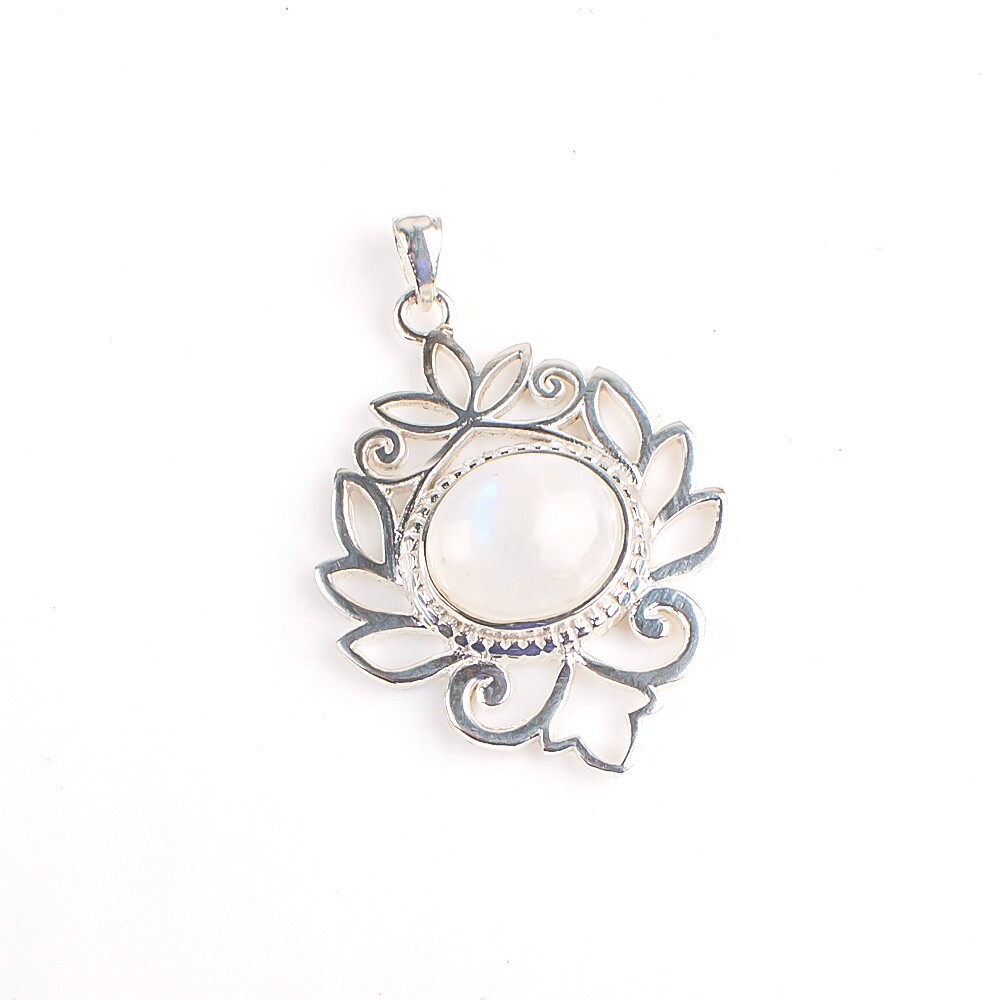 Gift For Her 925 Silver Natural Rainbow Moonstone Gemstone Pendant Handcarfted