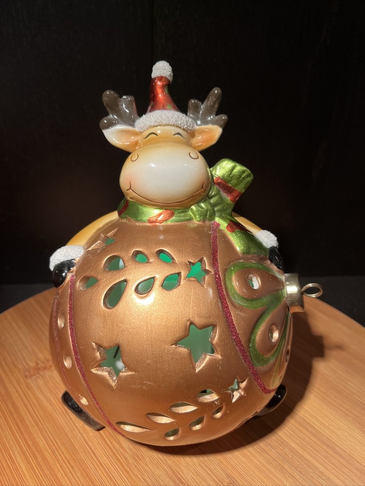 Christmas Reindeer Ceramic Luminary Flamelss Candle Color Changing Or Solid