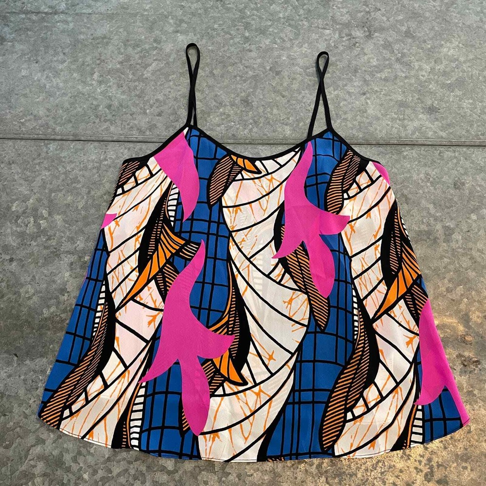 Topshop Abstract Graphic Print Camisole 6 Pink Blue Orange White Tank Top Shirt-image