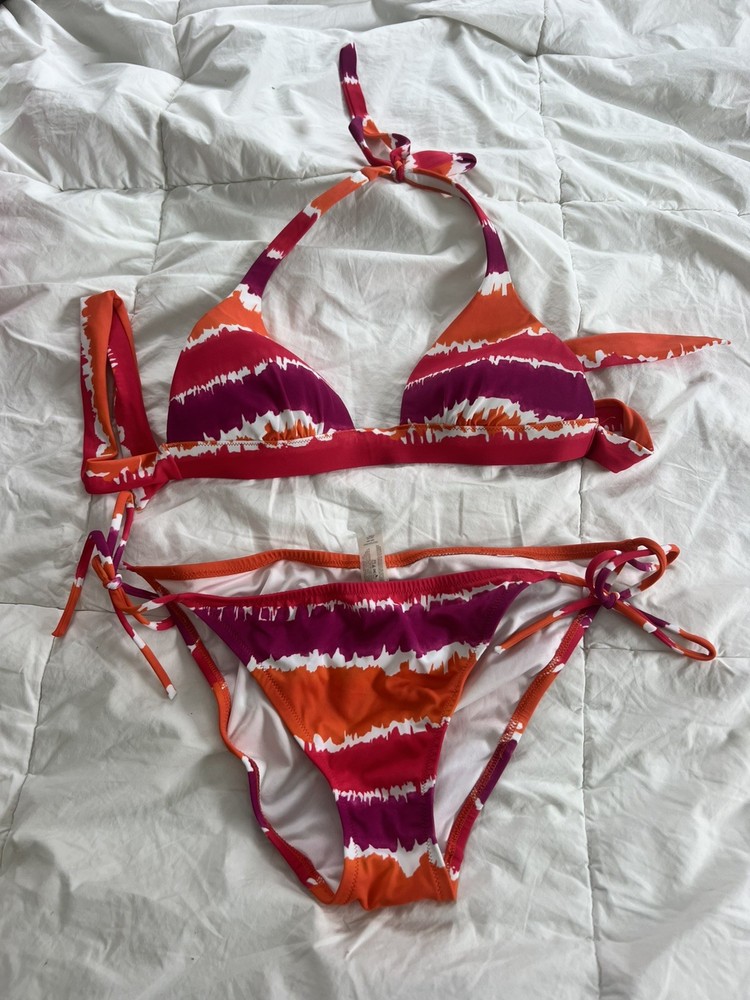 Victoria Secret Tie Dye Bikini Top S & Bottoms M String Swimsuit Push-Up Y2K