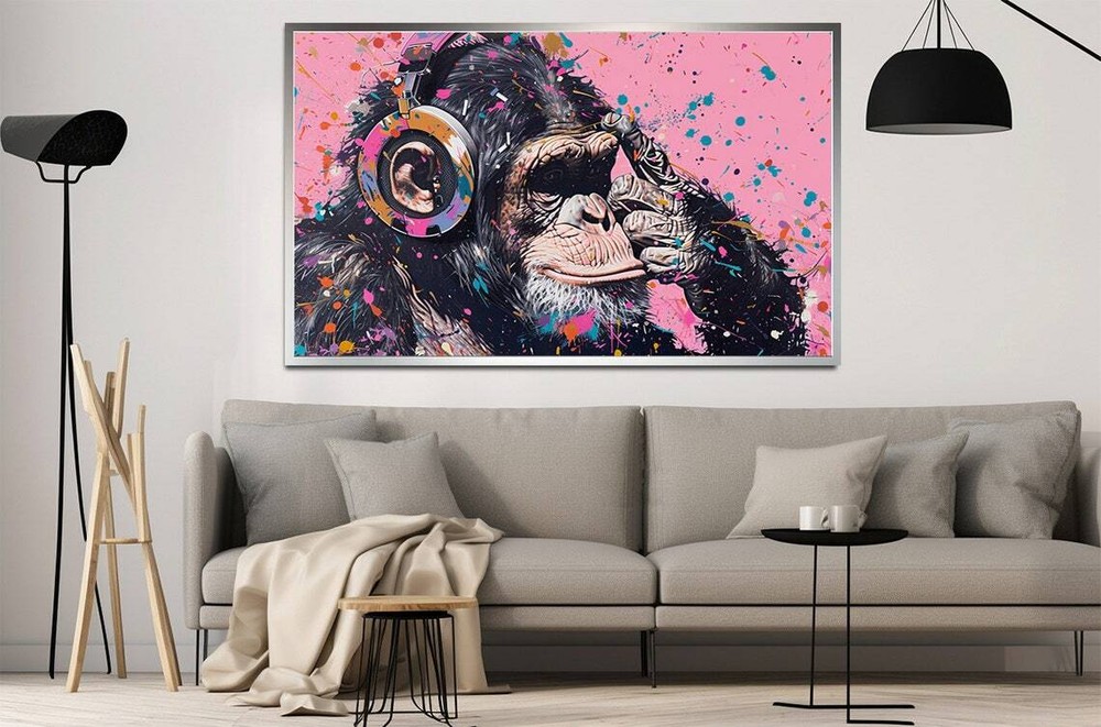 Monkey listening to music Wall Art Canvas Unframed Print Art
