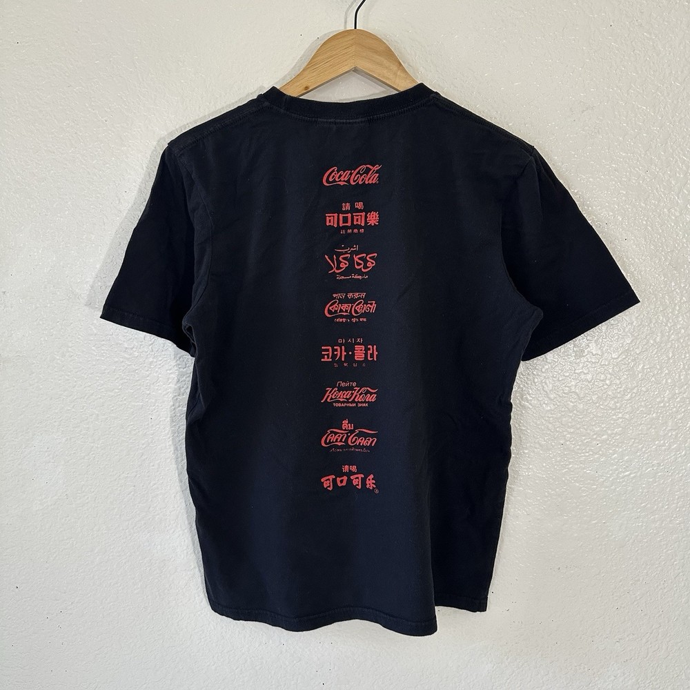 Coca Cola Brand Black & Red T-Shirt International Back Graphic Mens Size Large