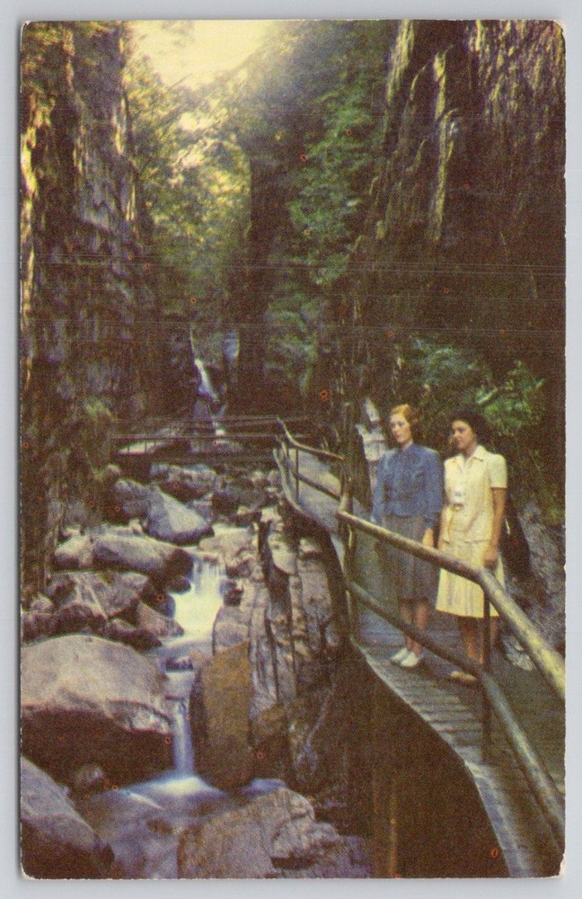 Vintage Tichnorchrome Postcard Flume Gorge Franconia Notch White Mountains NH