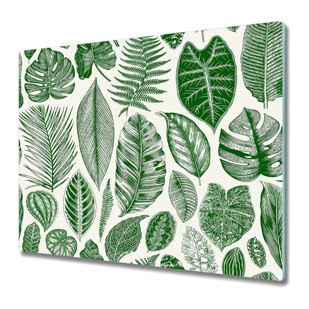 Glass Induction Ceramic Hob Cover Greenery Botanical Green leaves 60x52