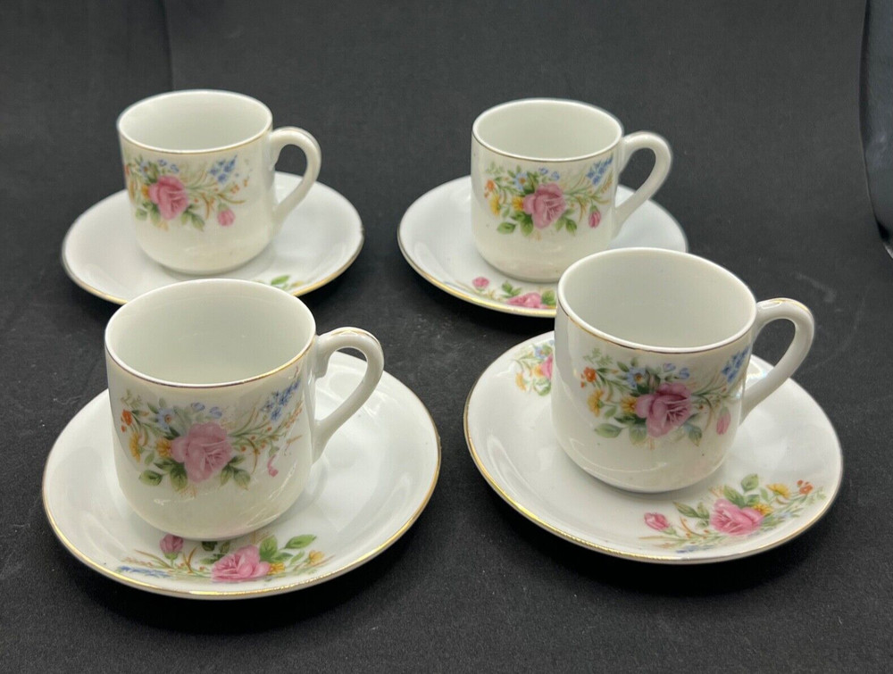 Vintage Occupied Japan SGK China Miniature Demitasse Espresso Cup Saucer Set 4