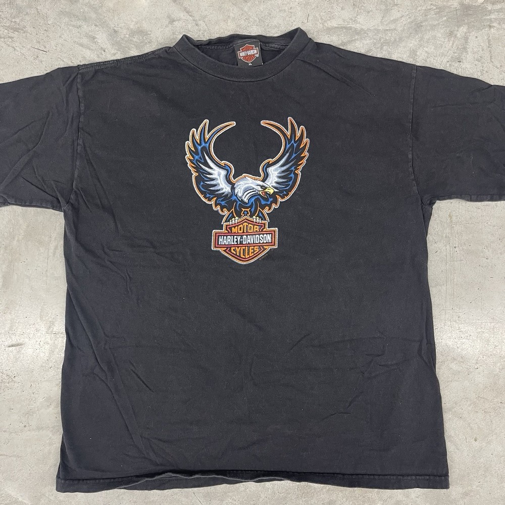 Vintage Late 90s Harley Davidson Motorcycle Eagle Black T Shirt Size XL
