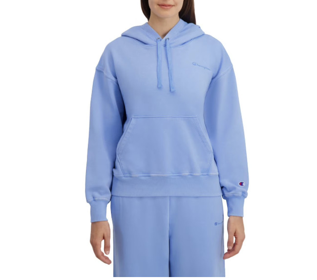 Hoodie Blue Pull Over Fleece Kangaroo Pocket Drawcord Hood Women's S By Champion
