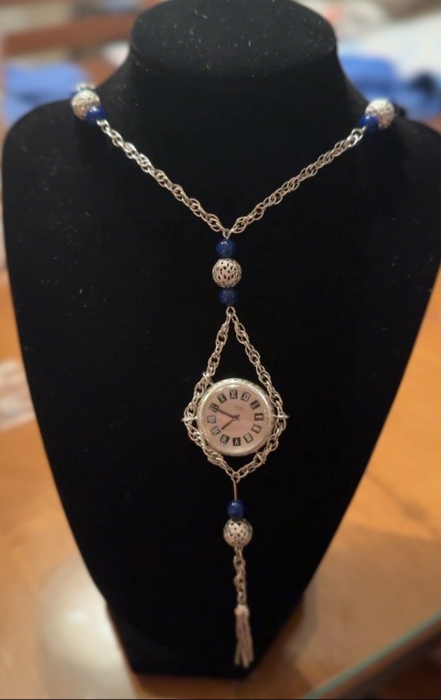 Vintage EMKA, Geneva  Silver Mechanical Watch Pendant On Chain