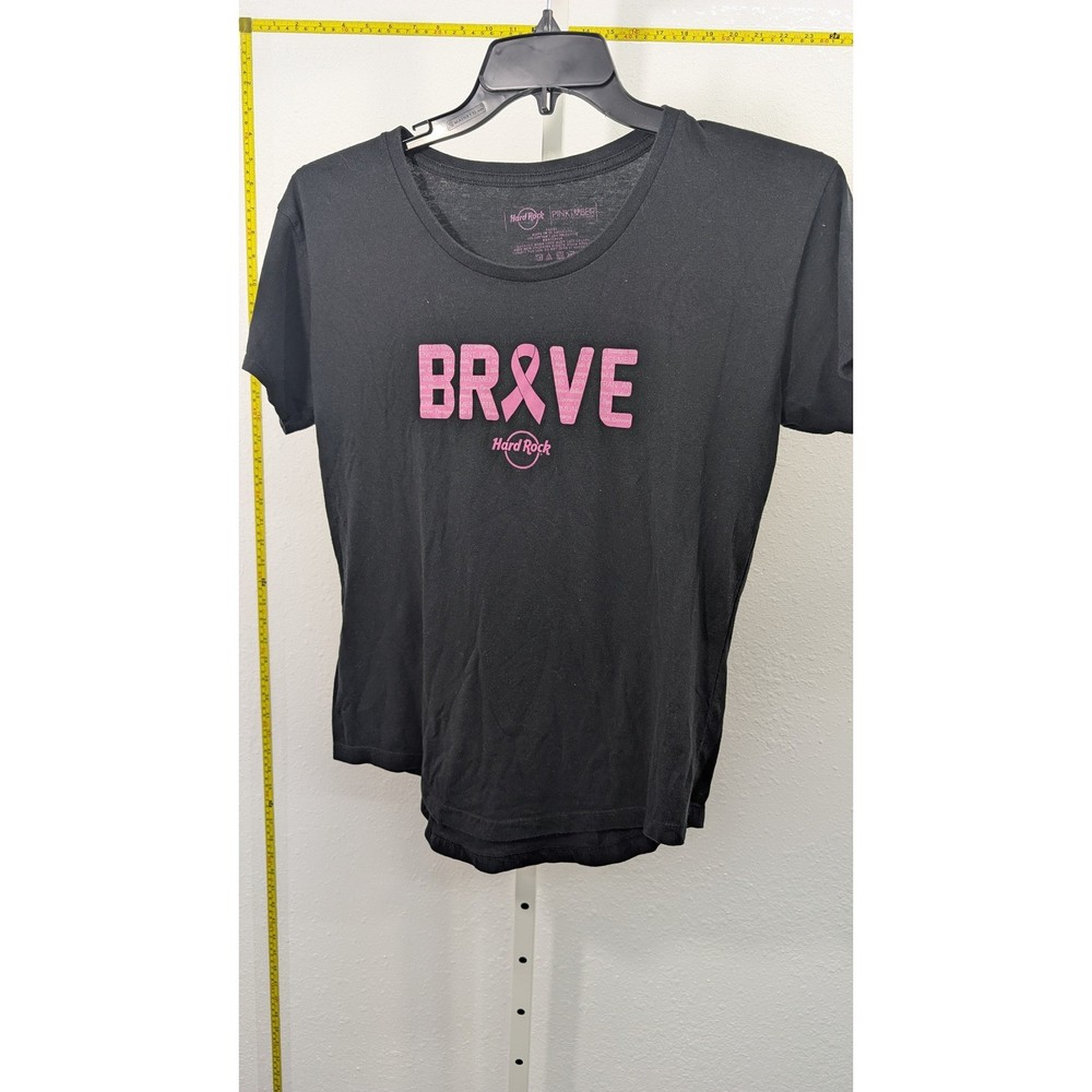 Hard Rock Cafe Pinktober Brave Breast Cancer Awareness Black TShirt Womens Large