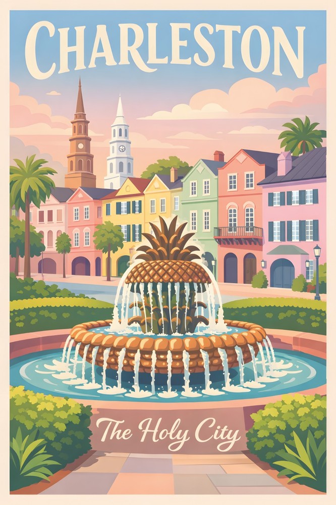 Charleston South Carolina USA Retro Travel Poster Print Wall Art