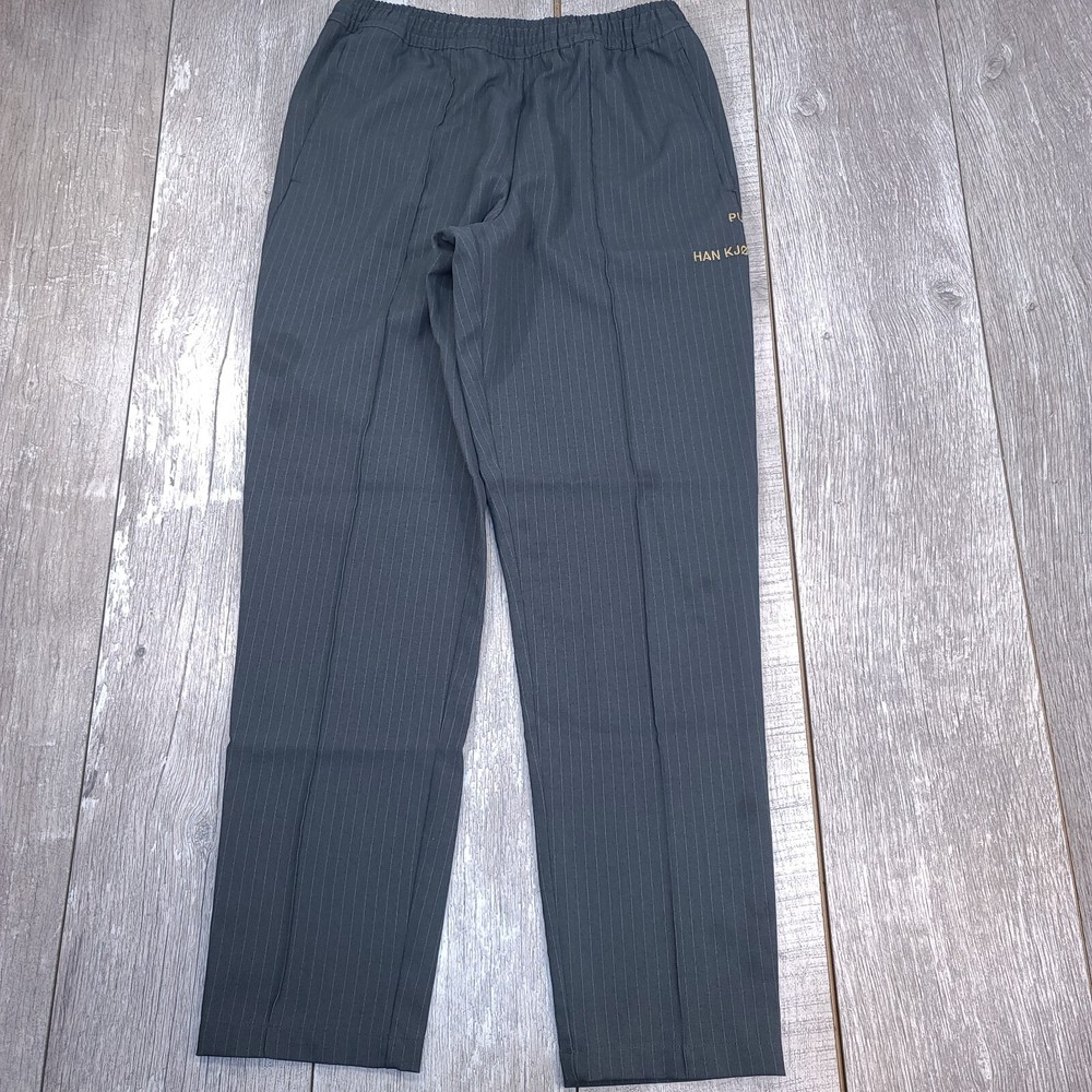 Puma Mens Han Kjobenhavn Pants Size Medium Gray Track Golf Pinstripe Tapered Leg