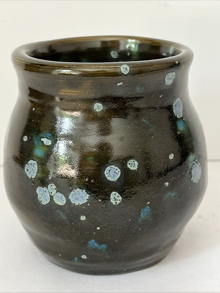 VTG Studio Art Pottery Bud Vase Earthy Brown Drip Glaze Signed Harry Potter 2000