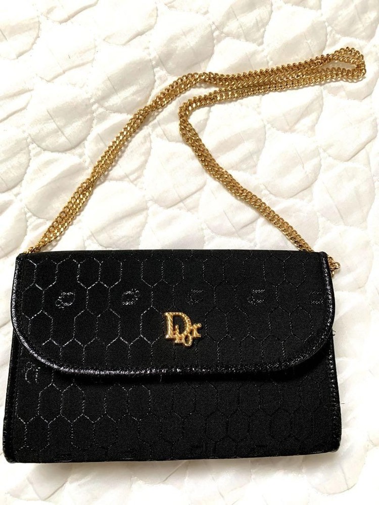 Christian Dior Honeycomb Canvas Chain Shoulder Bag Vintage Designer Tote
