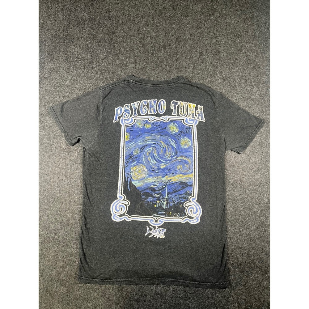 Psycho Tuna Mens Starry Night Graphic T-Shirt Charcoal Gray Surf Tee Size M