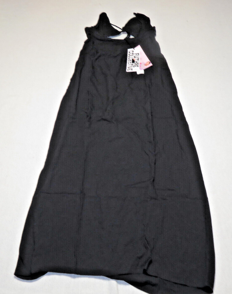 Future Collective Lined Strappy Black Cutout Midi Slip Dress Women's Size 8  F11