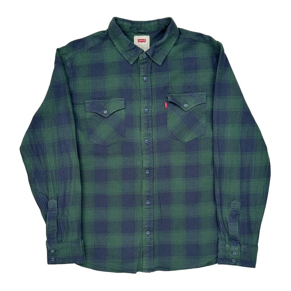 Levis Checked Flannel Shirt - Large Blue Cotton