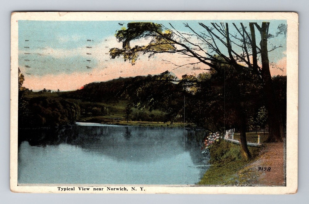 Norwich NY-New York, Typical Lake View, c1934 Antique Vintage Souvenir Postcard