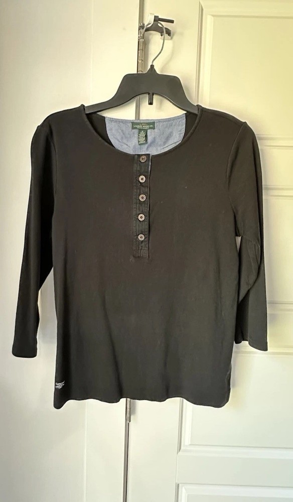 RALPH LAUREN JEANS CO Black & Denim Cotton 3/4 Sleeve Henley Women’s Size XLarge