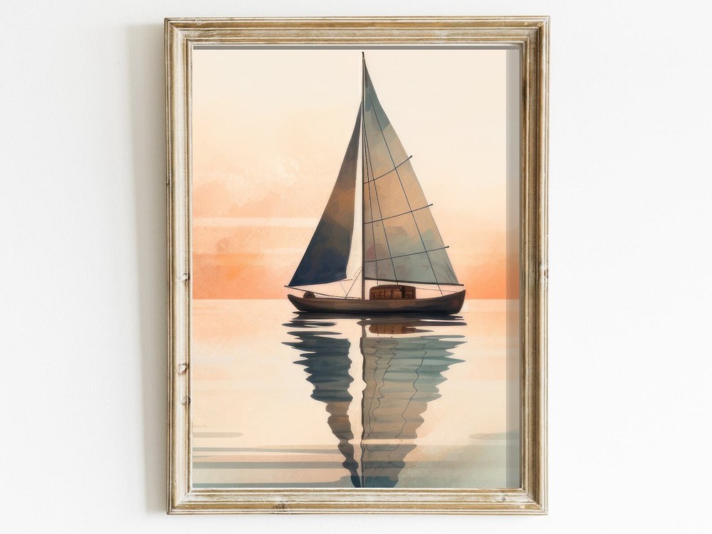 Vintage Nautical Wall Art Watercolor Sea Sailboat Sailing Wall Decor Sail Boat