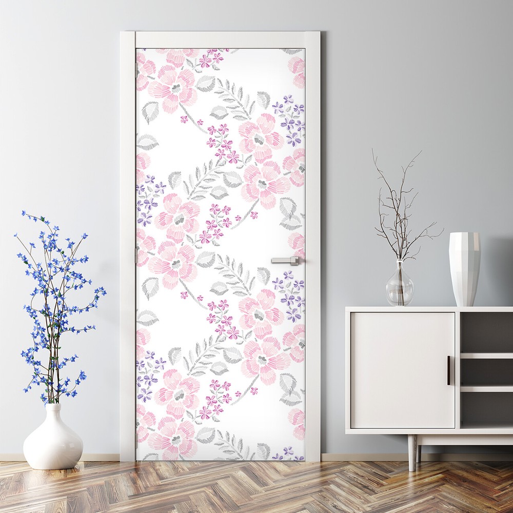 Minimalist floral Geometric drawing Bubble Free Door sticker nursery Decal Baby
