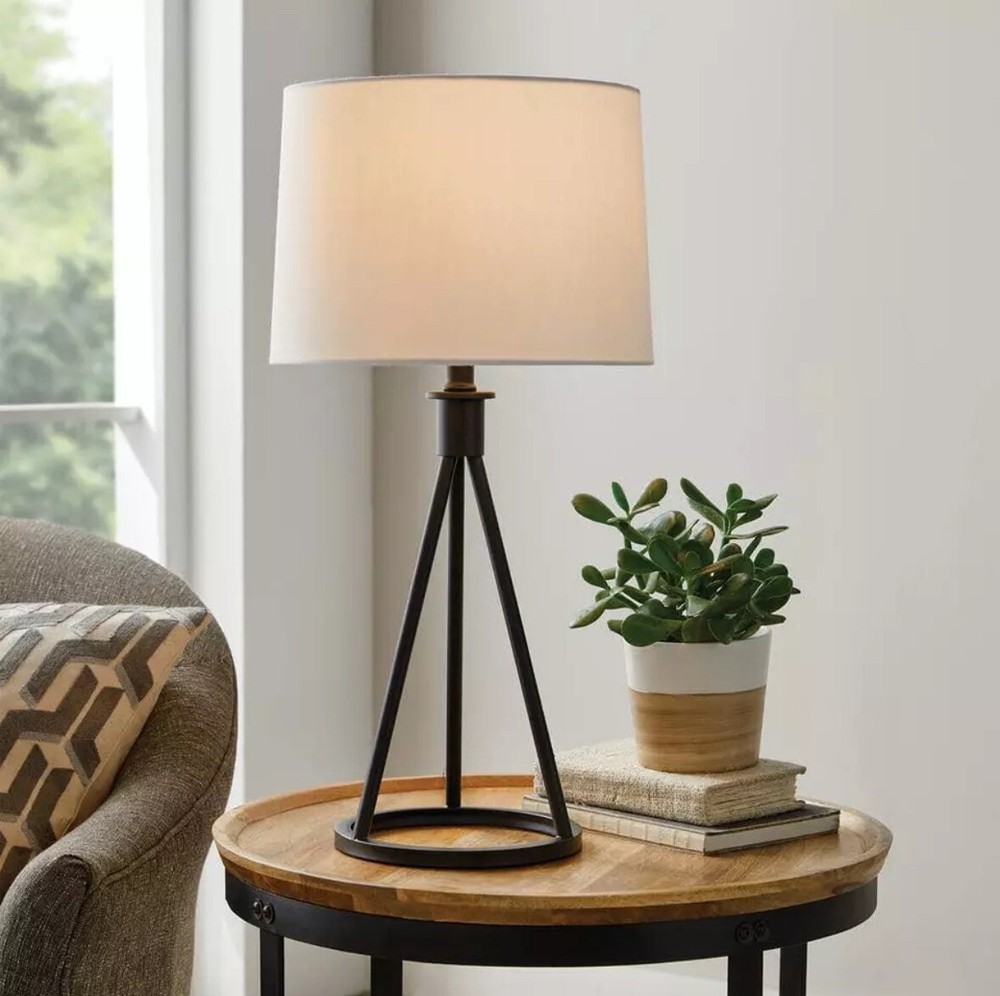 Hampton Bay Higgins 23.75 in. Black Tripod Table Lamp with Round Base