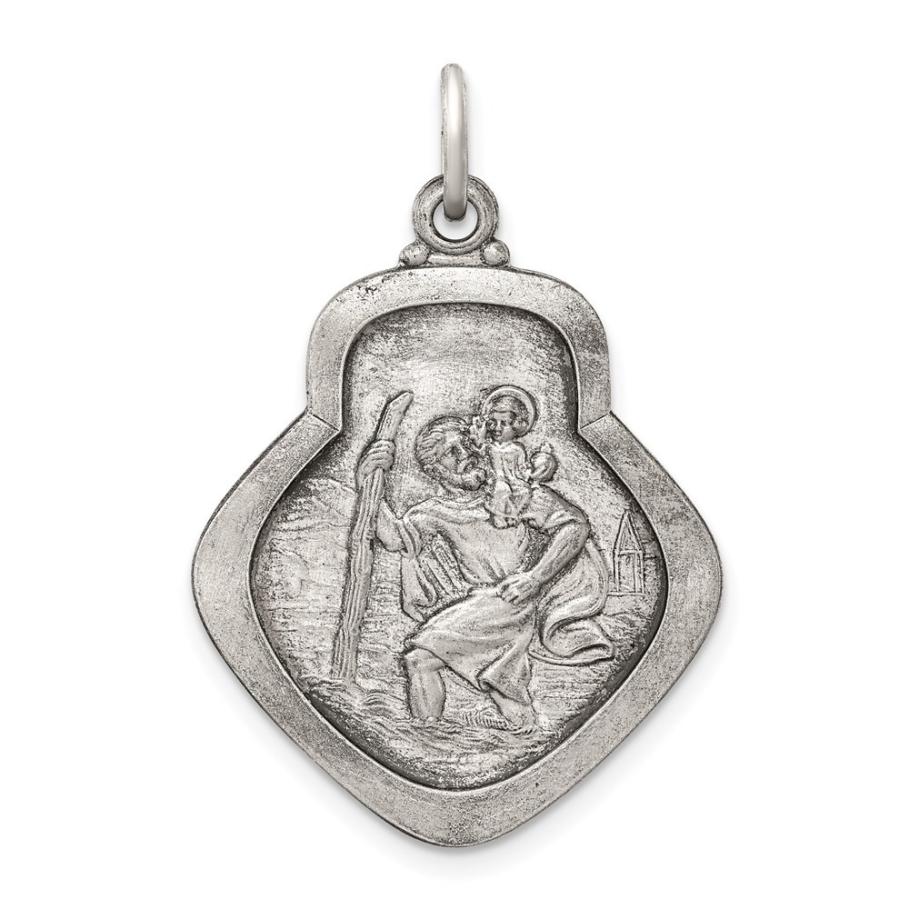 Sterling Silver Antiqued Saint Christopher Medal Pendant 2.93gm L-47 mm, W-37 mm