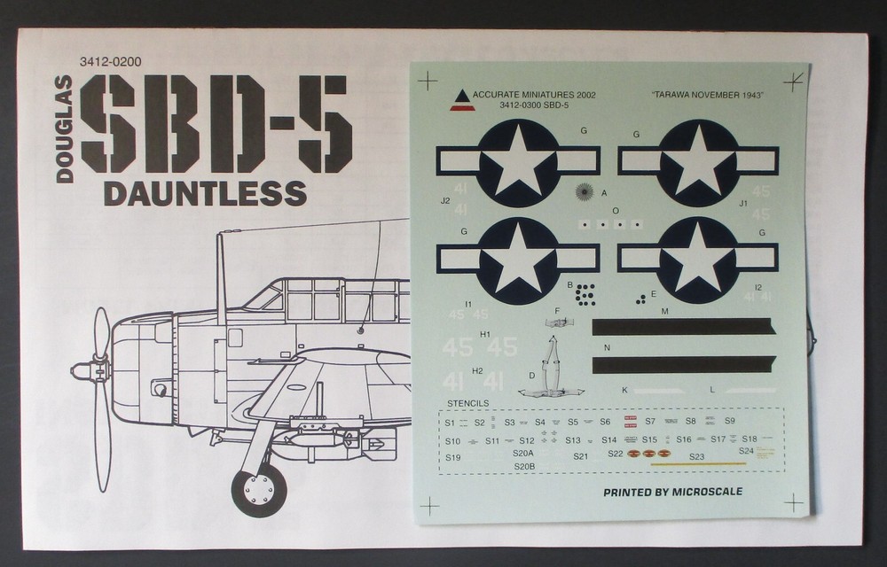Accurate Miniatures 1/48th Scale SBD-5 Dauntless - Decals from Kit No. 3412-image