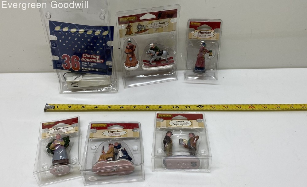 6 LEMAX Figurines with Chasing Lights - Untested As-Is Lot