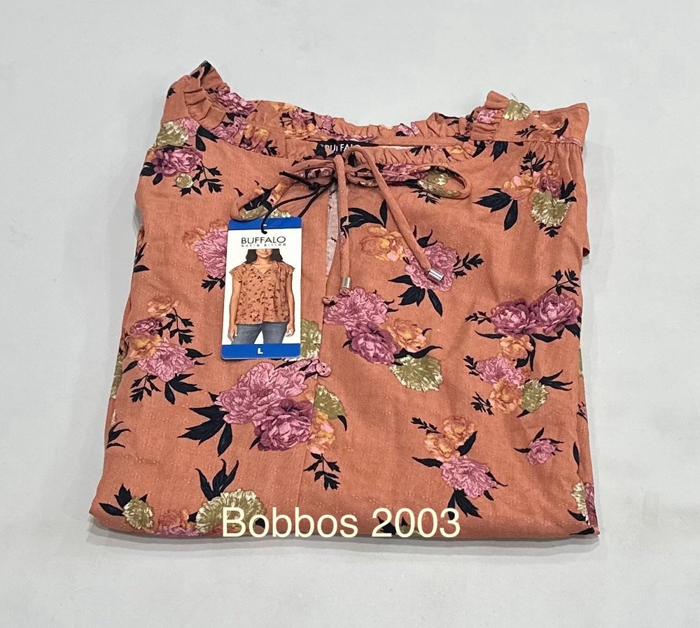 Buffalo David Bitton Women's Flutter Sleeve Floral Top, Shadow Roses, Size L