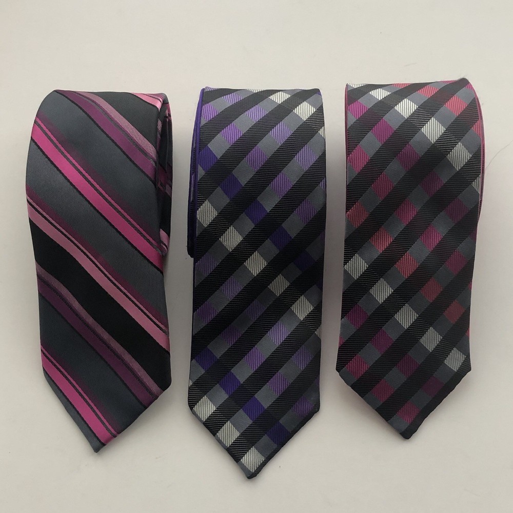 Apt. 9 Handmade Neck Tie Pink Purple Preppy Polyester Ties 57-60 in Lot of 3