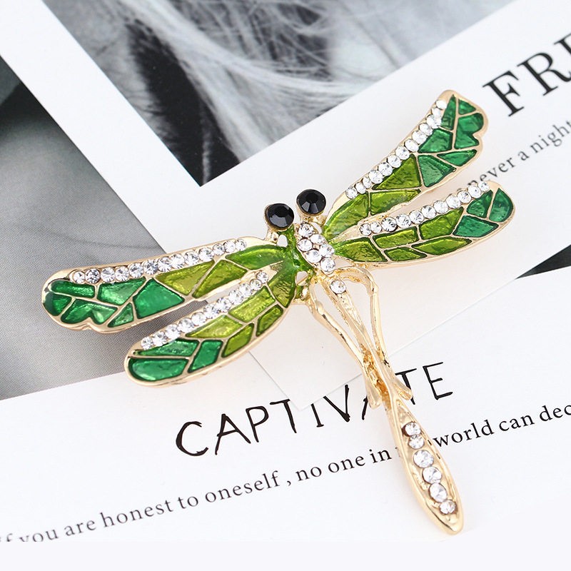 Korean Enamel Green Dragonfly Brooch, Eco Zinc Alloy Lapel Pin for Coat Decor