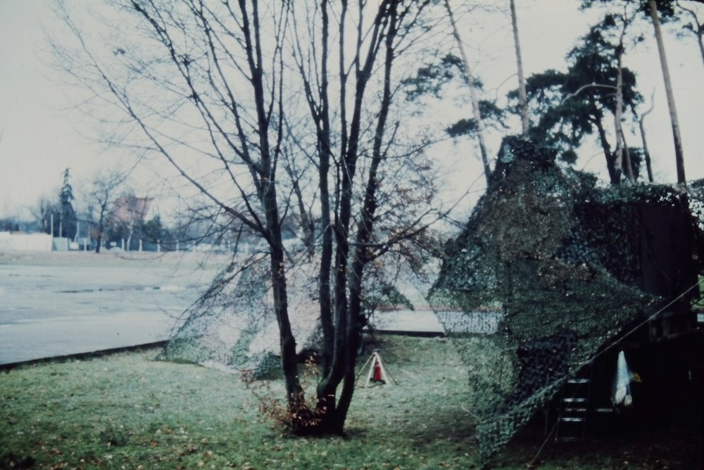 c1970's 35mm Slide Military Camouflage Netting Field Germany Building Roof
