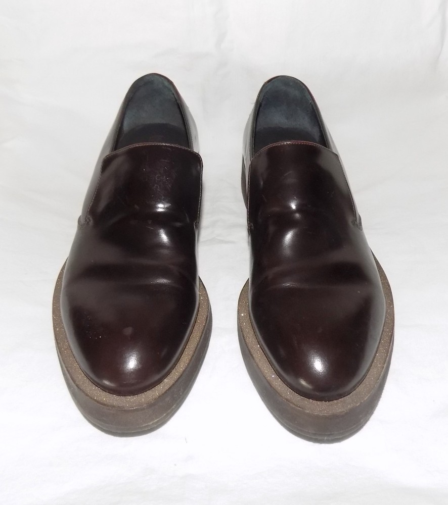 Brunello Cucinelli Womens Leather Slip-On Loafers w/Glitter Platform Brown 39.5